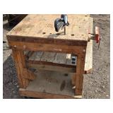 Used Heavy Duty Wooden Workbench with Vise and Power Outlets