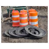5 Orange Reflective Traffic Drums with Bases