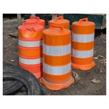 5 Orange Reflective Traffic Drums with Bases