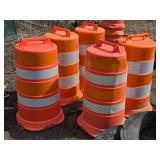 5 Orange Reflective Traffic Drums with Bases