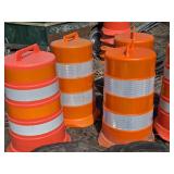 5 Orange Reflective Traffic Drums with Bases