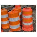 5 Orange Reflective Traffic Drums with Bases