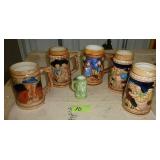 FIVE beer steins plus one mini