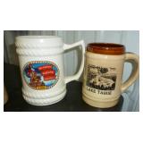 FIVE beer steins - Rainier beer, Capt Morgan, Octoberfest