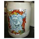 FIVE beer steins - Rainier beer, Capt Morgan, Octoberfest