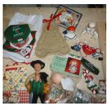 Lot of Raggedy Ann transfers, socks, books, toys, vintage salt and pepper