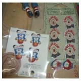 Lot of Raggedy Ann transfers, socks, books, toys, vintage salt and pepper