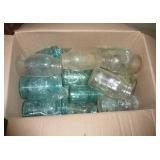 Large box of canning jars blue and clear