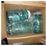 9 vintage blue quart jars with the old glass insert caps
