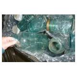 Tote full of blue jars, approx 29 mostly quart size