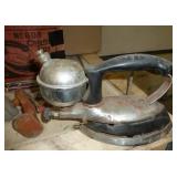 Vintage iron, waffle maker, razor, grinder etc