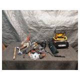 Collection of Mixed Hand Tools and Work Light