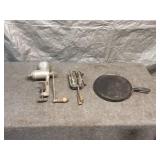 Vintage Kitchen Tools Collection with Meat Grinder and Pans