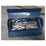 Vintage Buick Blue Metal Toolbox with Mixed Wrenches
