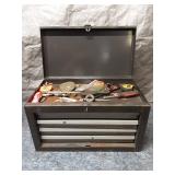 Used Metal Toolbox with Assorted Hand Tools