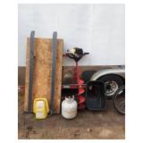 Used Ice Auger with Drill Bit, Propane Tank, and Sled