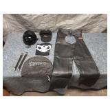 Harley Davidson Leather Riding Gear Set with Helmet, Chaps, Cap, and Accessories