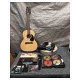 First Act Acoustic Guitar with Headphones and Rock CD Collection