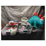 Large Collection of Christmas Decorations and Inflatable Dinosaur