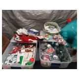 Large Collection of Christmas Decorations and Inflatable Dinosaur