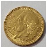 1918 Mexico Gold 2 1/2 PESOS (Melt = .06 Troy OZ Pure Gold)