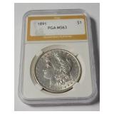 1891 PGA MS63 Morgan Dollar