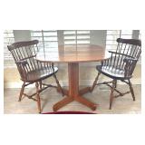 Vintage Wooden Table with Pair of Windsor Style Nichols and Stone Chairs