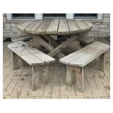 Wooden Patio Table with Four Benches