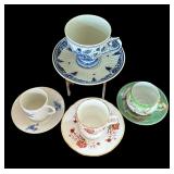 Four Teacups with Saucers by Delft, Royal Crown Derby, Japanese Lithophane Teacup and More