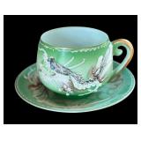 Four Teacups with Saucers by Delft, Royal Crown Derby, Japanese Lithophane Teacup and More