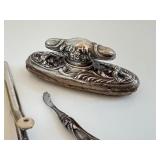 Antique Sterling Silver Vanity Set including an Antique Sterling Silver Curling Iron