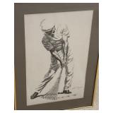 Vintage Framed Anthony Ravielli  Illustration Print of Ben Hogan
