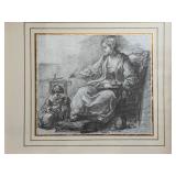 Beautiful Gilded Framed Black and White Drawing Print of a Girl Sitting