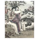 Pair of Faux Bamboo Gilded Framed Japanese Hand Colored Woodblock Prints