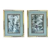 Pair of Faux Bamboo Gilded Framed Japanese Hand Colored Woodblock Prints