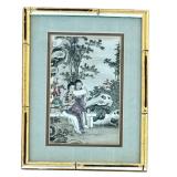 Pair of Faux Bamboo Gilded Framed Japanese Hand Colored Woodblock Prints