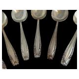Eight Wallace Stradivari Sterling Silver Soup Spoons and One Sugar Spoon