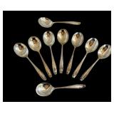 Eight Wallace Stradivari Sterling Silver Soup Spoons and One Sugar Spoon