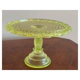 Vintage Vaseline Glass Thousand Eye Pattern Pedestal Cake Plate