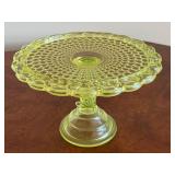 Vintage Vaseline Glass Thousand Eye Pattern Pedestal Cake Plate