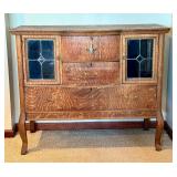Antique Console / Buffet with Leaded Glass Doors