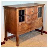Antique Console / Buffet with Leaded Glass Doors