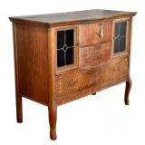 Antique Console / Buffet with Leaded Glass Doors