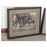 Two Framed Antique Black and White Drawing Prints including Vintage Framed Print the Reluctant Father in Law by H. Dobson