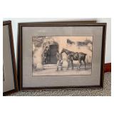 Two Framed Antique Black and White Drawing Prints including Vintage Framed Print the Reluctant Father in Law by H. Dobson
