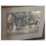 Two Framed Antique Black and White Drawing Prints including Vintage Framed Print the Reluctant Father in Law by H. Dobson