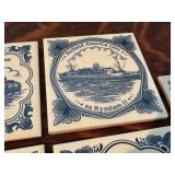 Five Blue and White Holland America Line Coasters with Wooden Holder