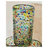 Set of Eight Hand Blown Textured Glass Tumblers