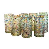 Set of Eight Hand Blown Textured Glass Tumblers