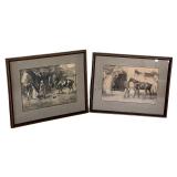 Two Framed Antique Black and White Drawing Prints including Vintage Framed Print the Reluctant Father in Law by H. Dobson